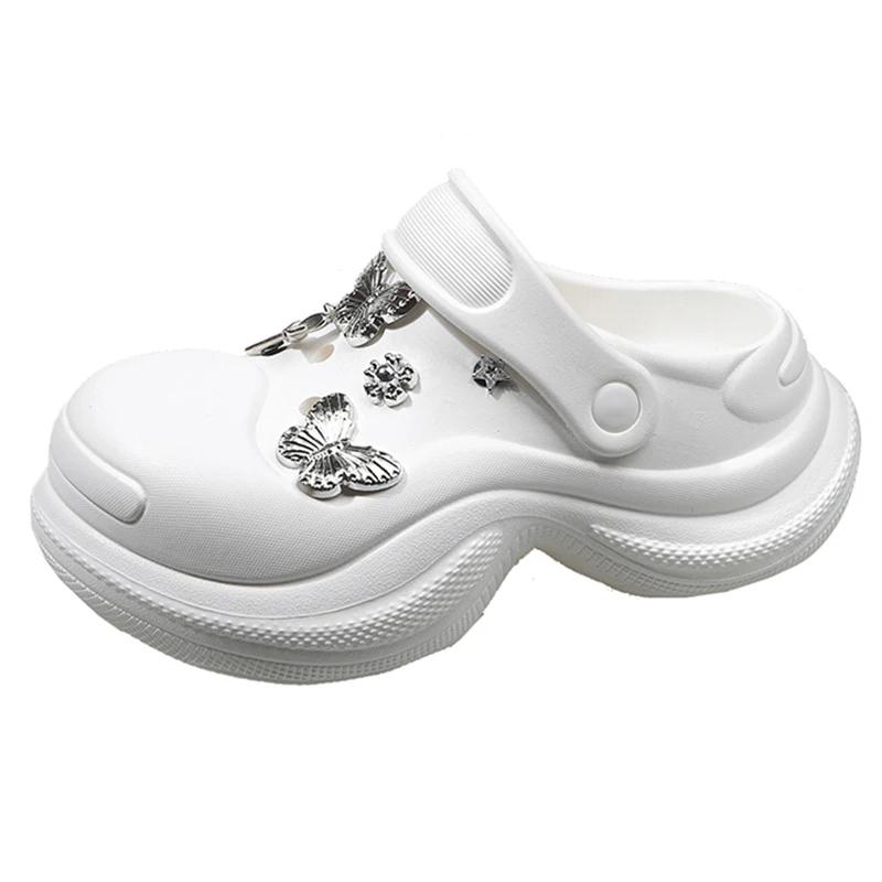 Fashion Crystal Butterfly Platform Clogs Sandals for Women Summer Closed Toe Thick Bottom Sandles Woman Outdoor Non Slip Beach Slippers