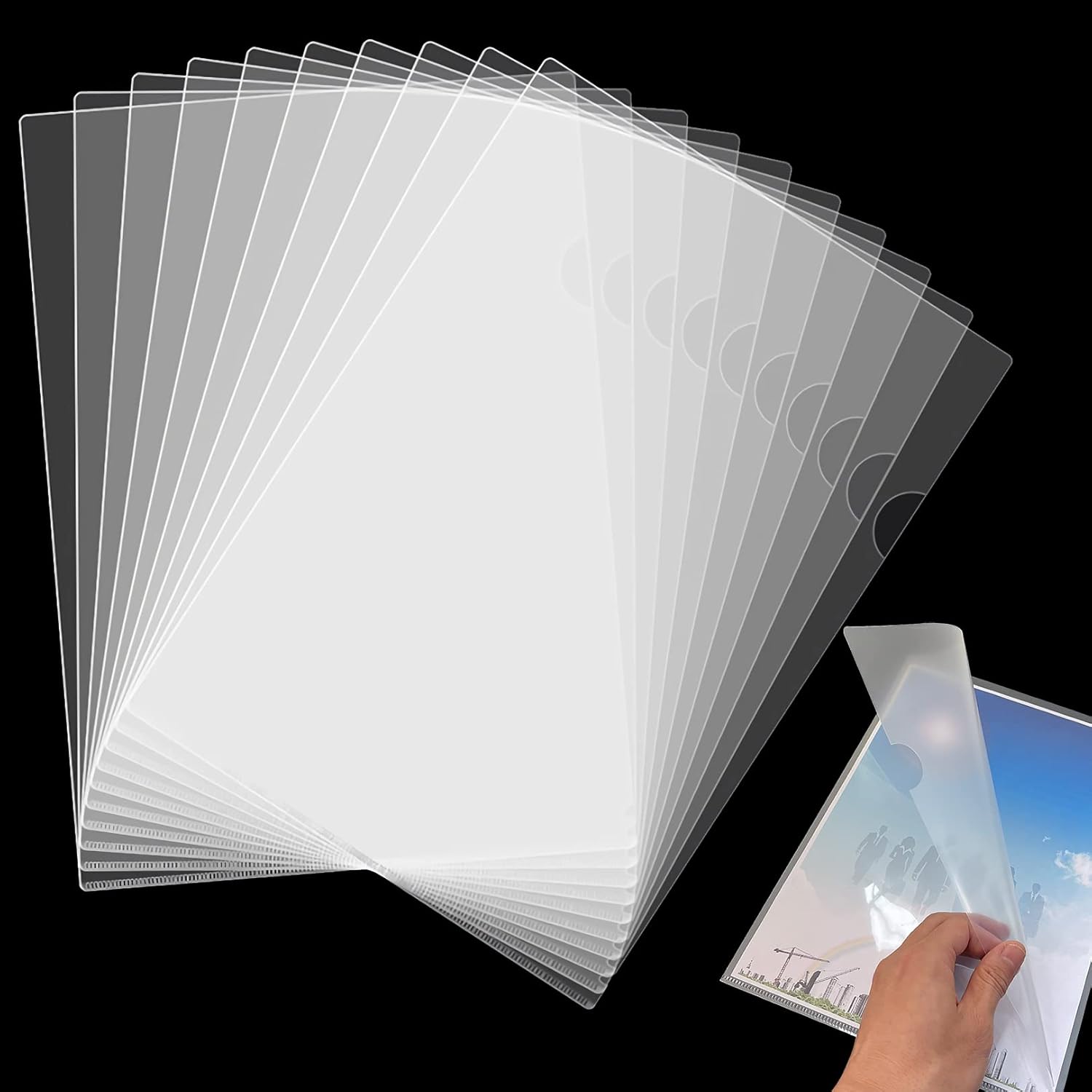 24 Pcs Plastic Clear Document Folders - L-Type Folders Copy Safe Project Pockets, for A4/ Letter Size Sheets, Transparent Color чистый