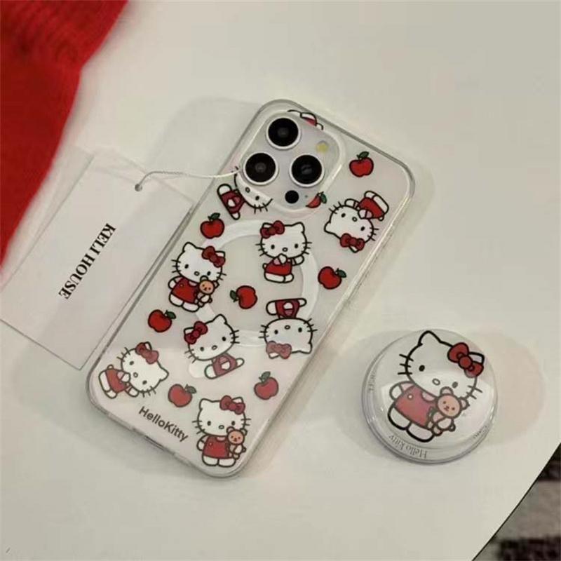 Wireless Charging Melody Hello Kitty Holder Casing For Samsung Galaxy S25 Ultra S24 S23 S22 S21 Plus Ultra S23 FE Phone Case