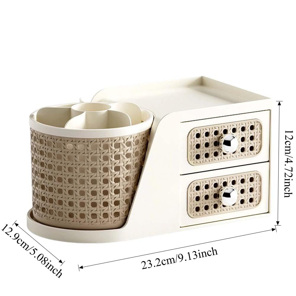 

Cosmetic Storage Box Rotatable Organizer Bin with Drawers Dustproof Vanity Makeup Brushes Holder for Home Bedroom Living Room