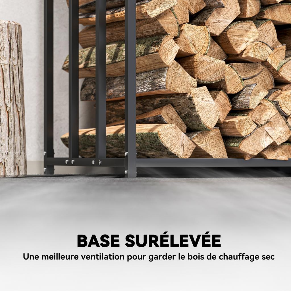 Outdoor Log Storage Rack, Cover, 600D Oxford, 1.9 m³, Steel, 186 x 70 x 185 cm, Black