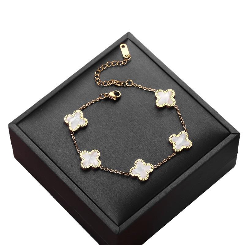 Titanium Steel 18K Four-Leaf Clover Bracelet Women Fashion Light Luxury Stainless Steel Lucky Grass Bracelet