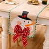 Charming Burlap Christmas Table Decor With Striped Edges Adorned With Whimsical Snowman And Characters Santa