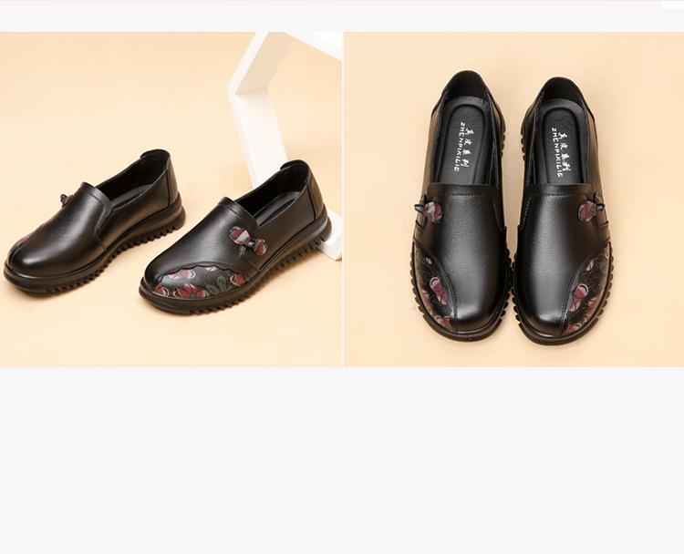 2023 Genuine Leather Soft Sole Women's Flat Shoes – Comfort & Non-Slip for Middle-aged & Elderly