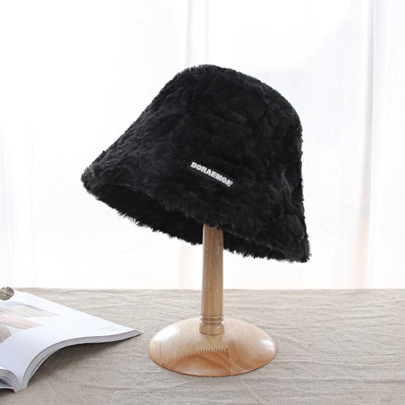 Plush hat women's winter face small thickened warm bucket hat big head circumference cold ear protector basin hat