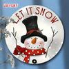 Vintage Snowman Round Metal Tin Sign 7.8 Inch Weather Resistant Xmas Wall Art Home Decor