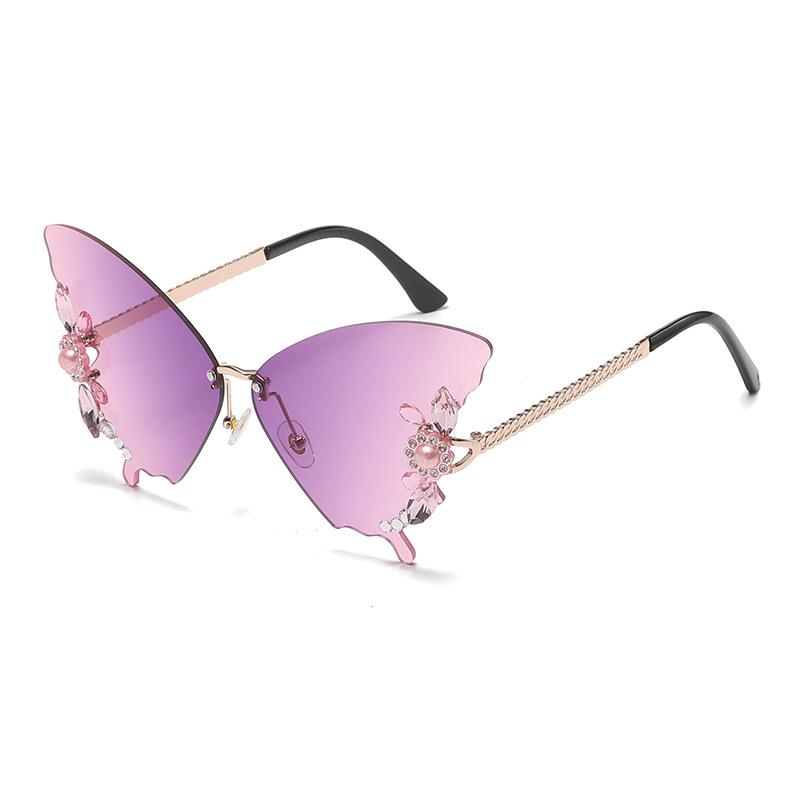 The Dance Party Butterfly Shape Diamond-inlaid Frameless Sunglasses Women Exaggerated Sunglasses Women Round Face Big Face