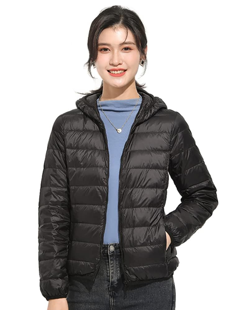 Wnodruke Ultralight Down and WN004 Women's Jacket, Lightweight, Warm, Compact, Packable, (JP, Alphabet, M, Hat, Black)