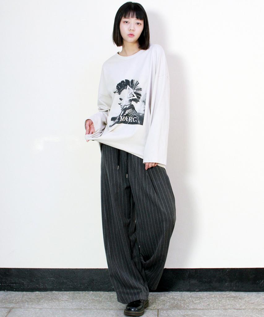 Deumakeu Side One-Pleat Stripe Real Wide Pants Charcoal (Spring/Summer Ver.)
