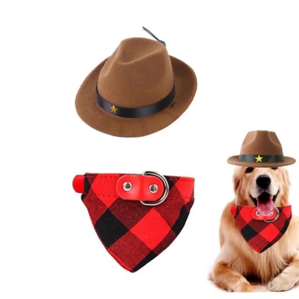 

Soft Cat Cowboy Hat Triangular Scarf Dacron Pet Cowboy Costume Set