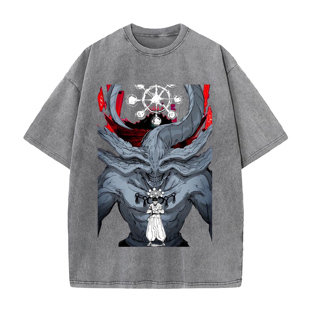 Anime Jujutsu Kaisen Ryomen Sukuna Mahoraga Printed Tee Men Women Washed Cotton T-shirts Retro T Shirt Harajuku Oversized Tshirt