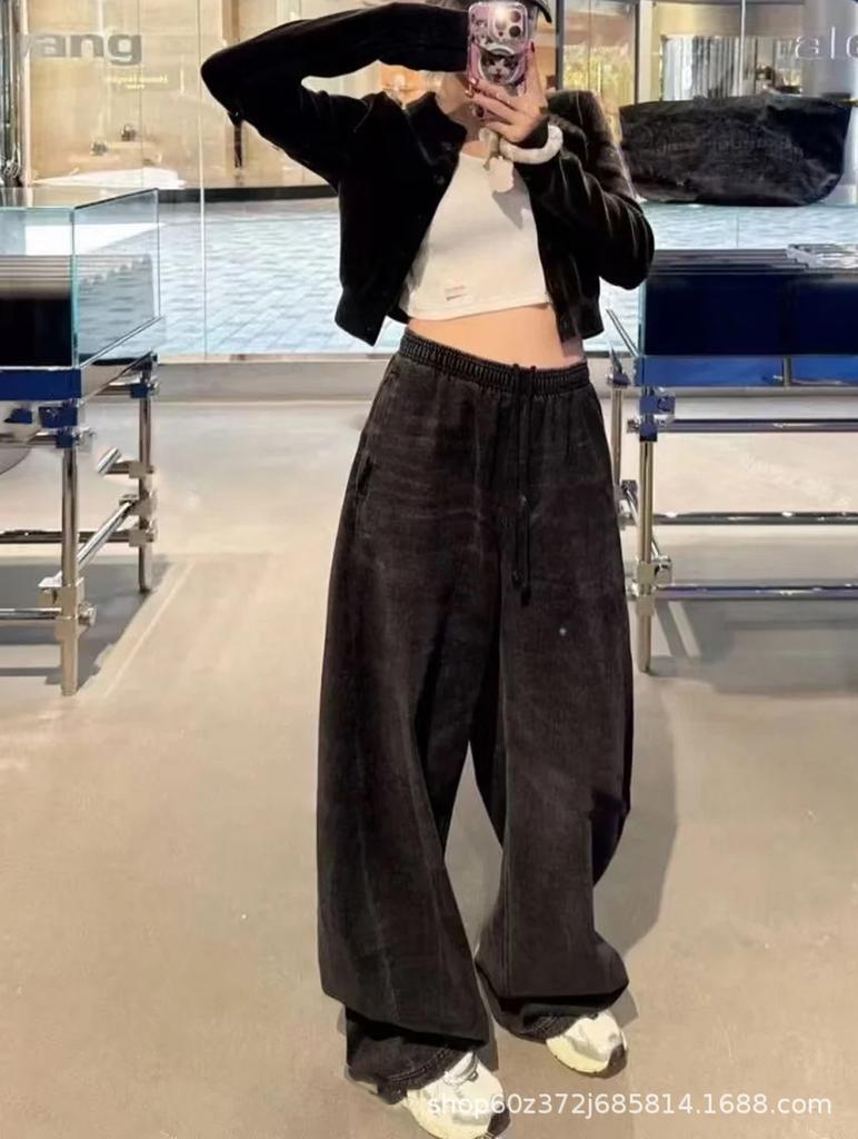 2025 Fall/Winter Brushed Fleece Elastic Waist Unisex Jeans