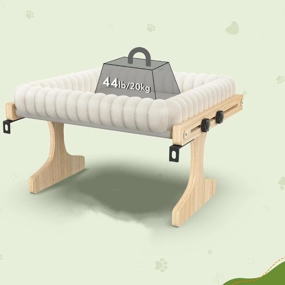 Lit de fenêtre pour chat avec cadre en bois Coussin en peluche Hamac pour chat Meubles pour animaux de compagnie Perchoir pour chat Hamac Utilisation à domicile
