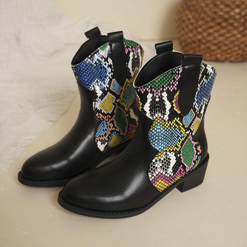 Women's Shoes Women's Boots Autumn/Winter Round Head Snake Pattern Plus-size Boots Autumn/Winter Ankle Boots Plus Size