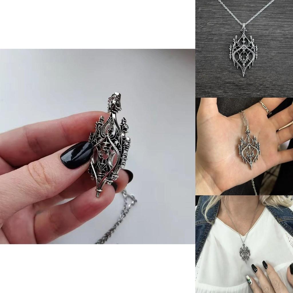 Vintage Punk Castle Pendant Necklace Alloy Drop Shape With Link Chain For Festival Gift