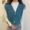 Knitted Vest, Short Top, Sleeveless Sweater Worn On Top A Small Woman with A Cardigan and A Camisole Shoulder