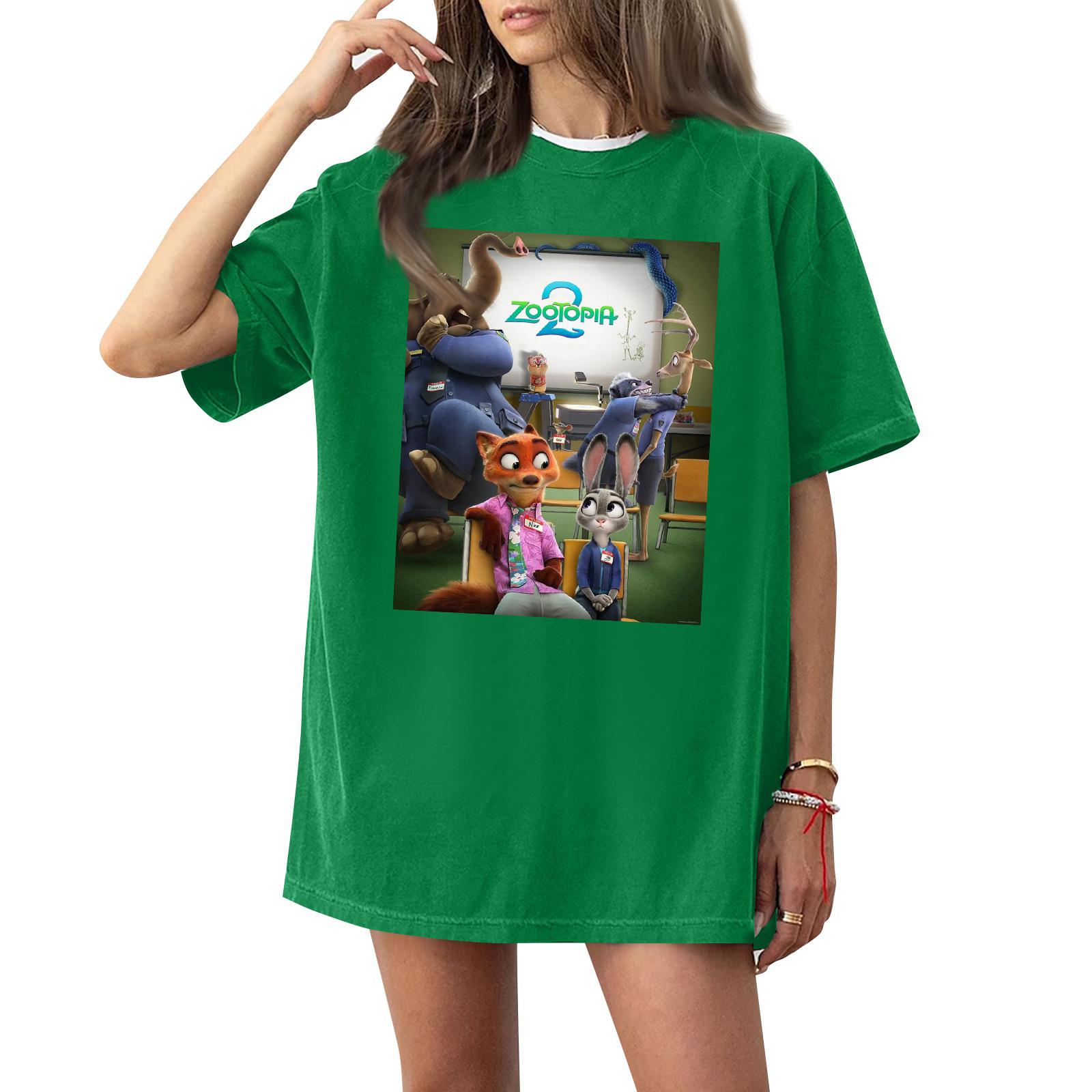 

Женская повседневная модная футболка с круглым вырезом, принтом и коротким рукавом M зелёный