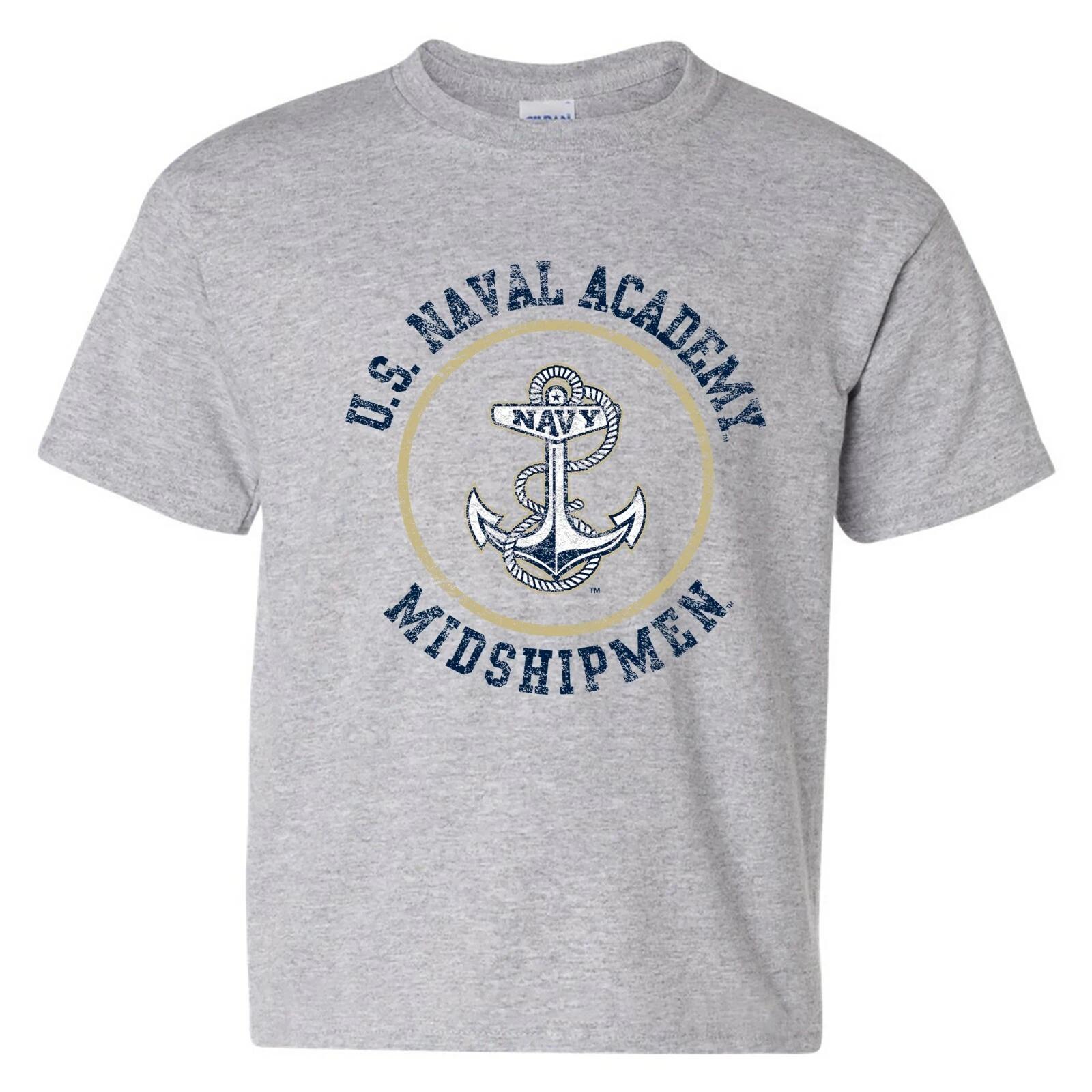 US Naval Academy Midshipmen Distressed Circle Logo Youth T-Shirt - Sport Grey M