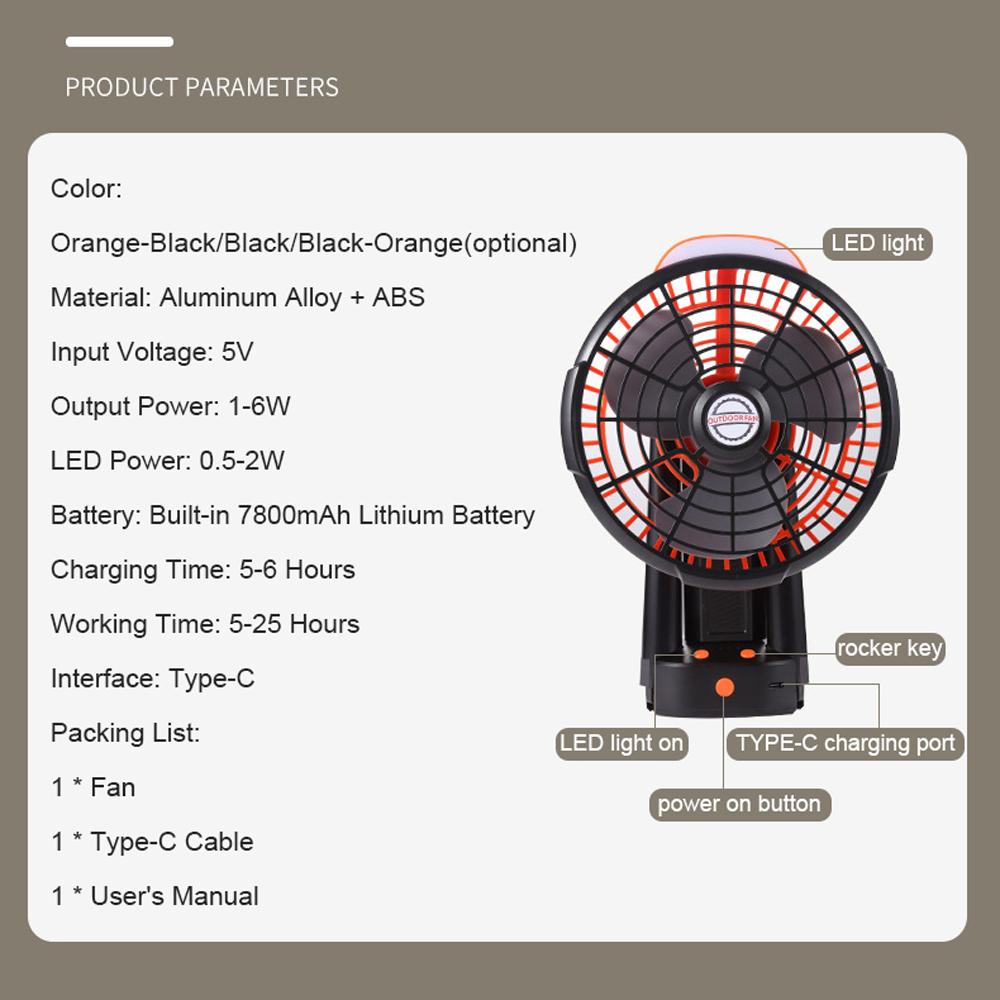 2 In 1 Camping Fan with LED Light Multifunctional Tent Ceiling Fan Rechargeable Tripod Fan Support
