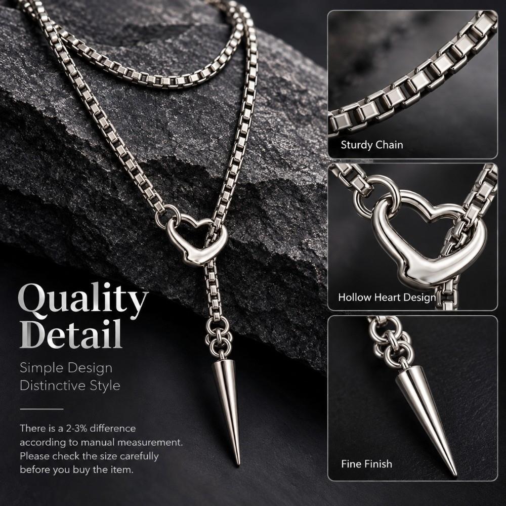 Spike Accent Layered Necklace Alloy Multilayer Chain Jewelry Fashion Hollow Heart Necklace Women