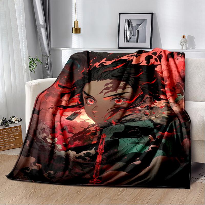 D-Demon Slayer Anime Blanket Sofa Office Nap Cover Blanket Kamado Nezuko Air Conditioning Blanket Soft and Warm
