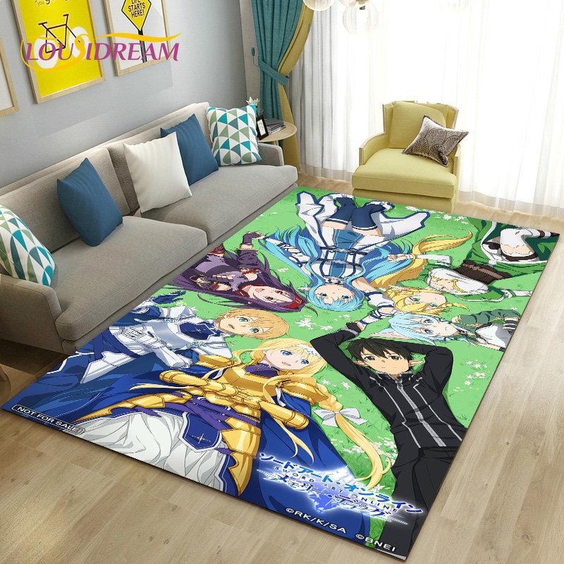 SAO Sword Art Online Anime Area Rug Large,Carpet Rug for Living Room Bedroom Sofa Doormat Decoration, Non-slip Floor Mat Cover