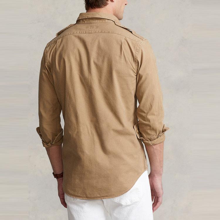 Polo Ralph Lauren SS22 Solid Pocket Polo Long Sleeve Shirt Men shirts Khaki MNPOWOV16822141-250