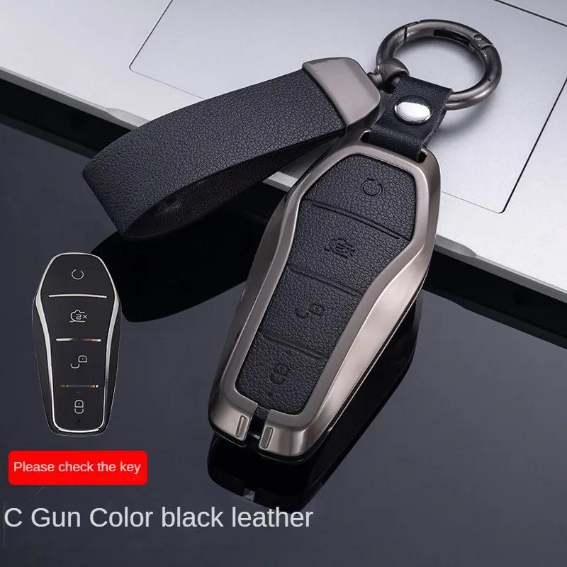 

Top Quality Key Case Cover for BYD Song Plus Atto3 Han EV Tang DM Qin Seal Dolphin Leather Metal Remote Keychain Car Accessories