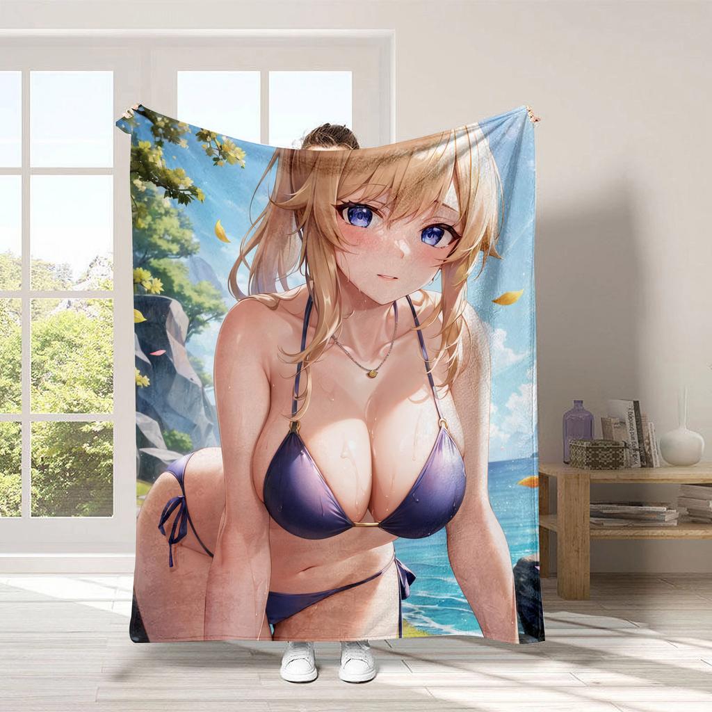 Anime beautiful girl digital-printed polyester Bedroom velvet flannel cover blanket Fleece soft sofa cover blankets for beds