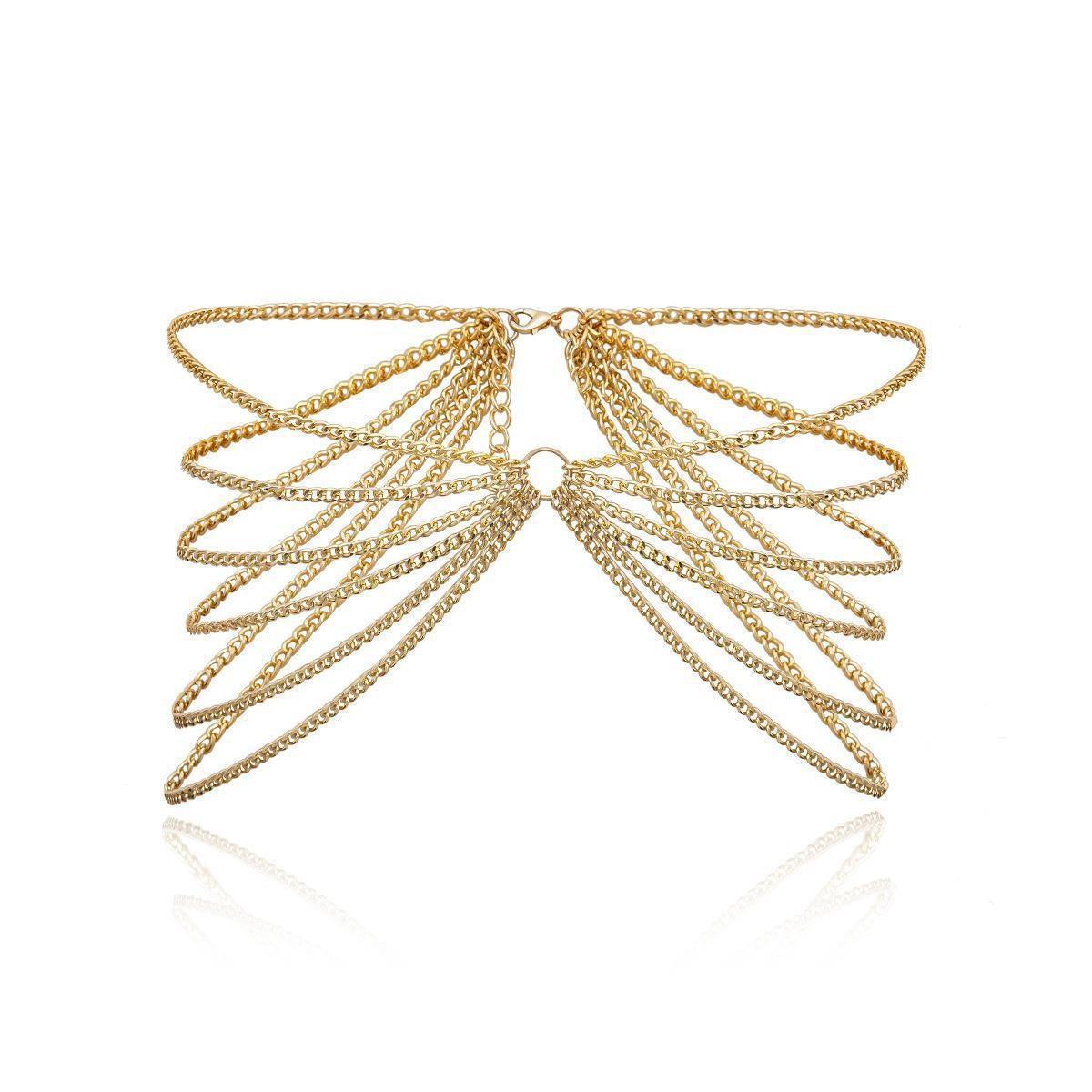 

Simple temperament, multi-layer personalized retro body chain, female exaggerated geometric tassel золотий