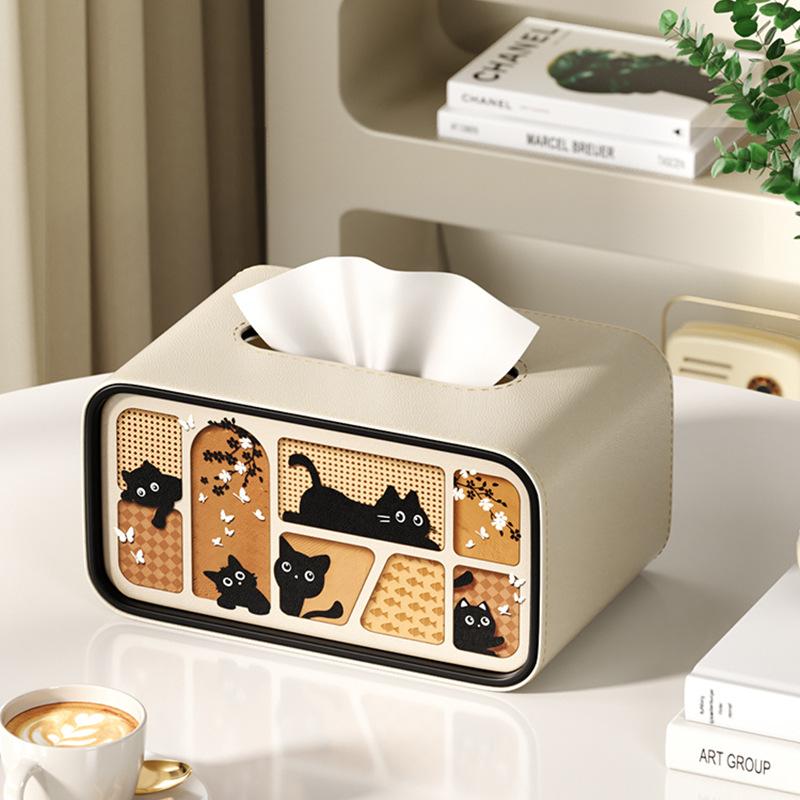 Leather Tissue Box with Storage Rack and Home Decoration Paper Rack, Suitable for Office Desks, Countertops, Bedside Tables, Etc