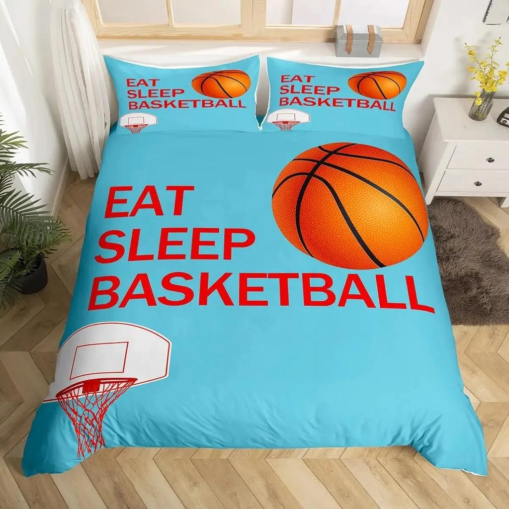 Sports Basketball Single Duvet Cover Bedding Set For Kids Boys Teens Basketball Comforter Quilt Cover Bedroom Collection 2Pcs