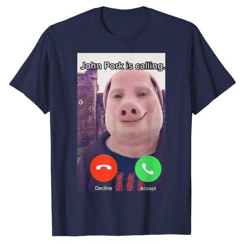 John Pork Is Calling Funny Answer Call Phone Women Unisex T-Shirt Humor Pig Meme Design Graphic Tee Tops Cute Animal Lovers Outfits Gift Idea