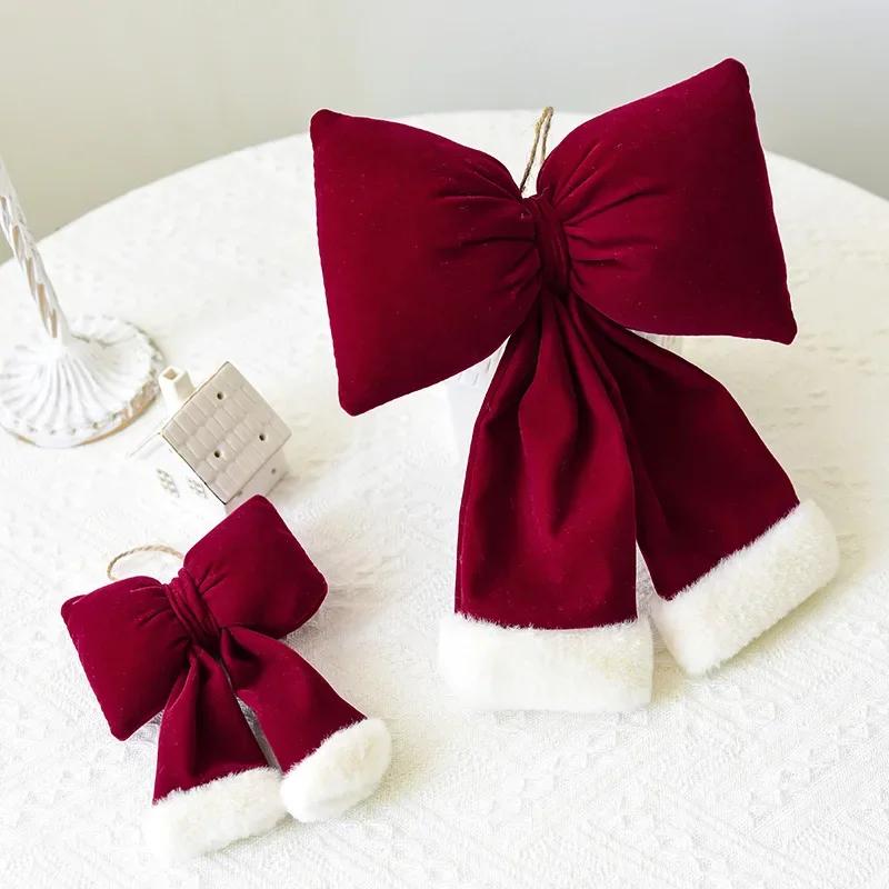 Large Red Velvet 3D Christmas Bow Pendant Ornament