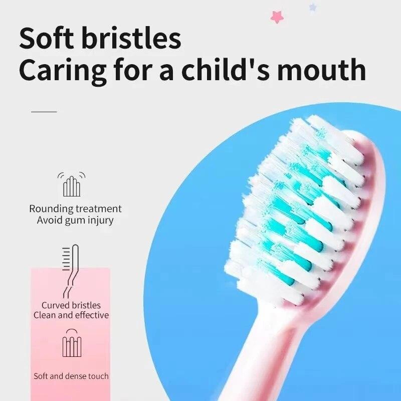 Children's Electric Toothbrush Colorful Cartoon With Replacement Heads Ultrasonic Rechargeable Soft Hair Cleaning Brush For Kids