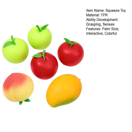 6Pcs Fruit Squeeze Toys for Stress Relief Soft TPR Satisfying Fidget Sensory Toys Cute Colorful Squeeze Toys for Kids Teens Adults