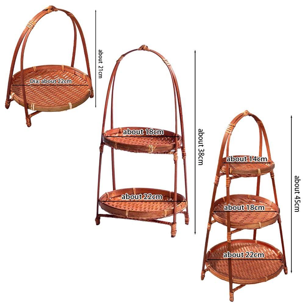 1Pcs Fruit Food Vegetable Bamboo Woven Basket 1/2/3 Layers Standing Tray Storage Basket  For Kitchen