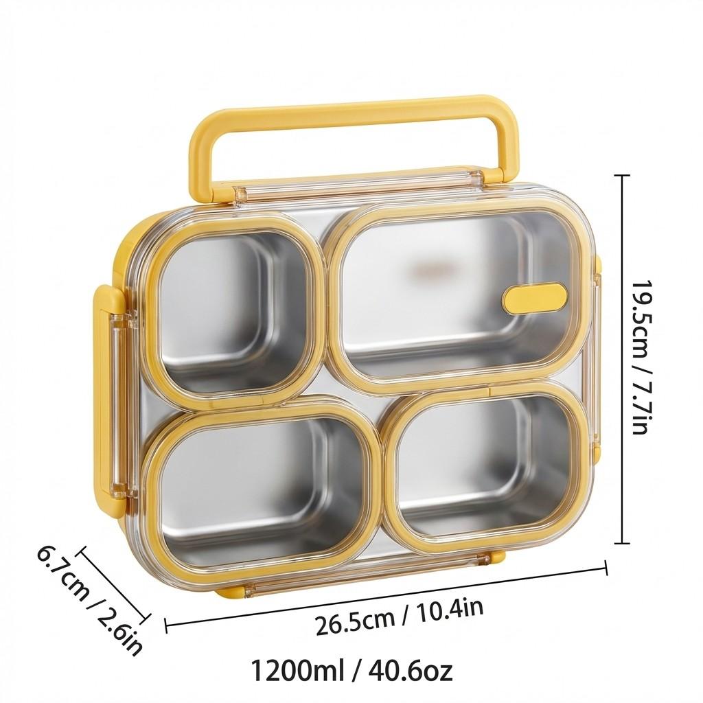 3/4 Grids 304 Stainless Steel Lunch Box Portable Large Capacity Leak Proof Divided Bento Box for Students Adult Microwave Safe