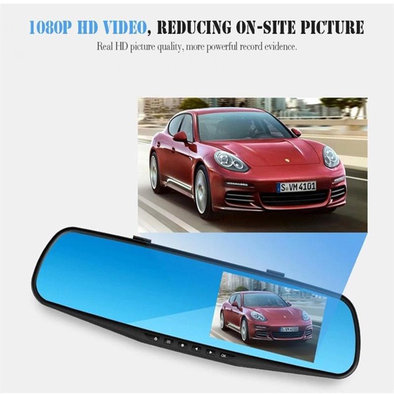 4.3 inch 1080P HD Dual Lens G-sensor 170 Rear View Mirror Car DVR Camera Recorder