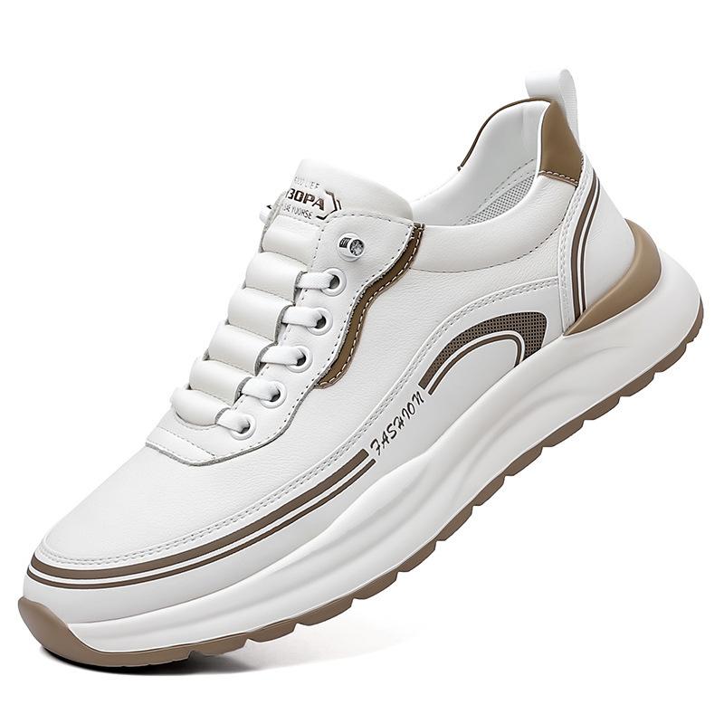 

Обувь для ходьбы на толстой подошве, вулканизированная, износостойкая, мужская обувь, модная повседневная обувь, кроссовки из натуральной кожи, противоскользящие, дышащие 42 белый