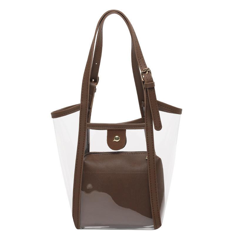 Transparent Pvc 2024 Summer New Fashion Jelly Single Shoulder Bag Street Trend Bucket Bag коричневый