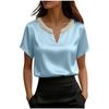 Top da Donna alla Moda a Vestibilità Larga Francese Raso Raso Collo di Perle Manica Corta
