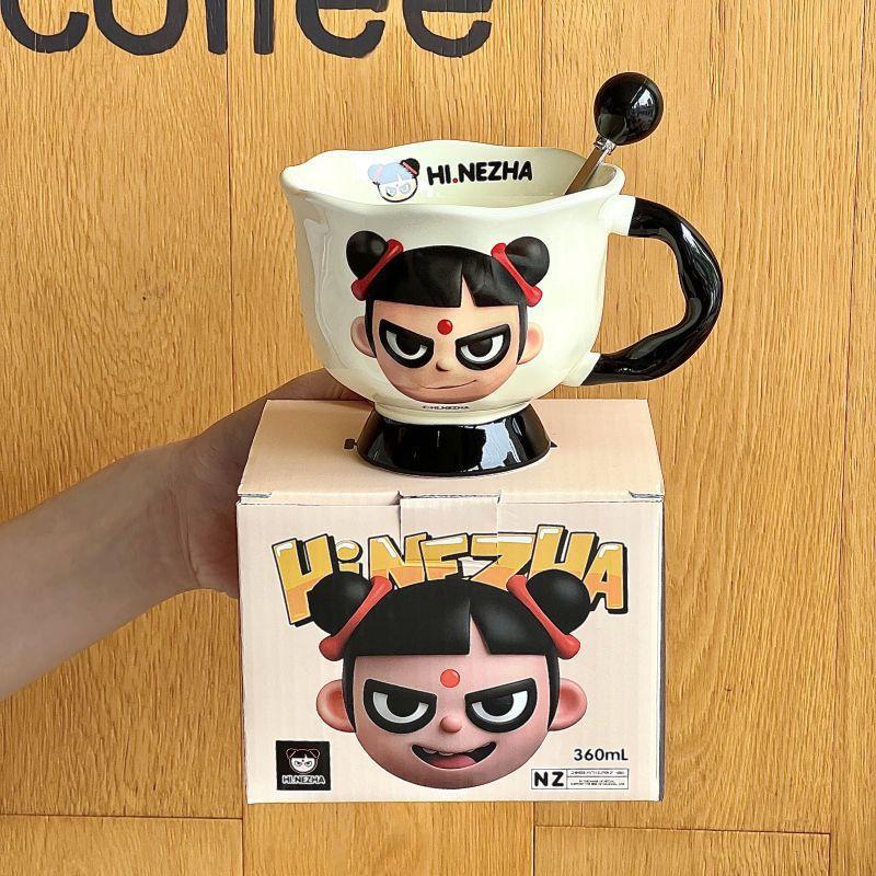 High-value Nezha Water Cup Cute Cartoon Ceramic Mug Office Coffee Cup Birthday Gift Souvenir