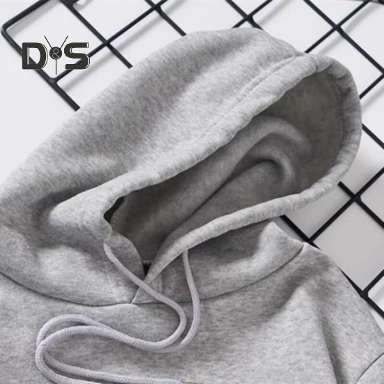 Unisex podzimní zimní mikina s kapucí elastický manžetový lem volná nášivka kapsa tlustý plyš volný jednobarevný potištěný top s kapucí