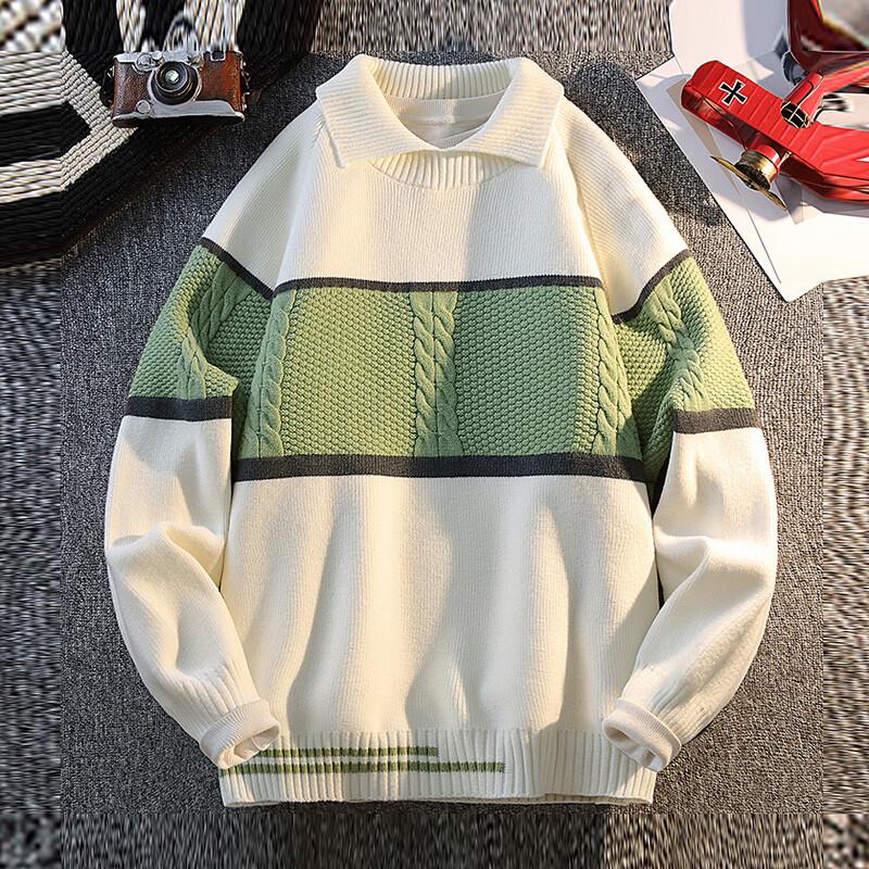 Men's Winter Colorblock Lapel Knit Sweater