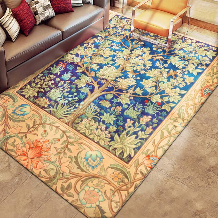 Traditional Chinese Style Flower 3D Living Room Carpet Bedroom Mat Rug Blanket Pad for Yoga Washable