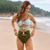 New Swimsuit Solid Color Splicing Popular Metal Buckle Swimsuit European and American One-piece Swimsuit