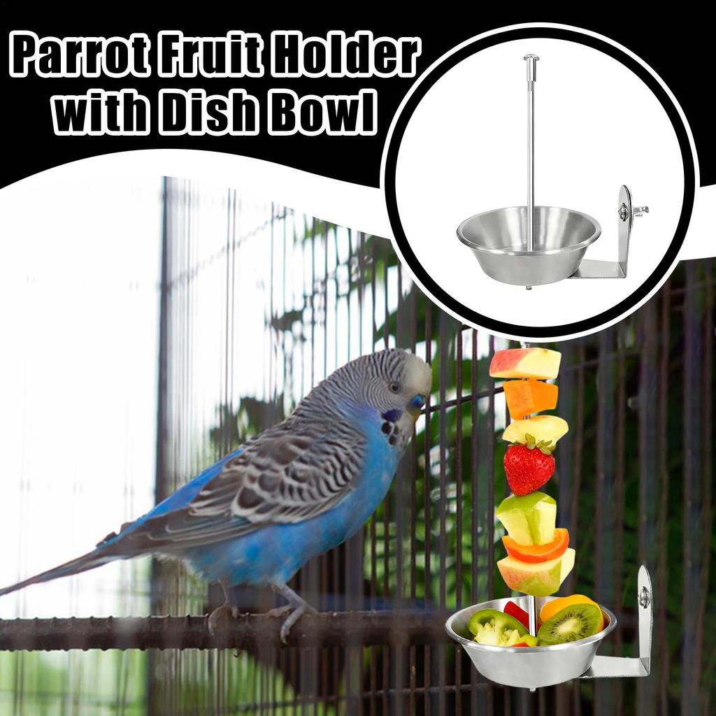 Bird Bowls For Cage No Clutter Fruit Dispenser Stainless Parrot Feeder For Cockatiel Finch Pet Crate Pole Outside Backyard
