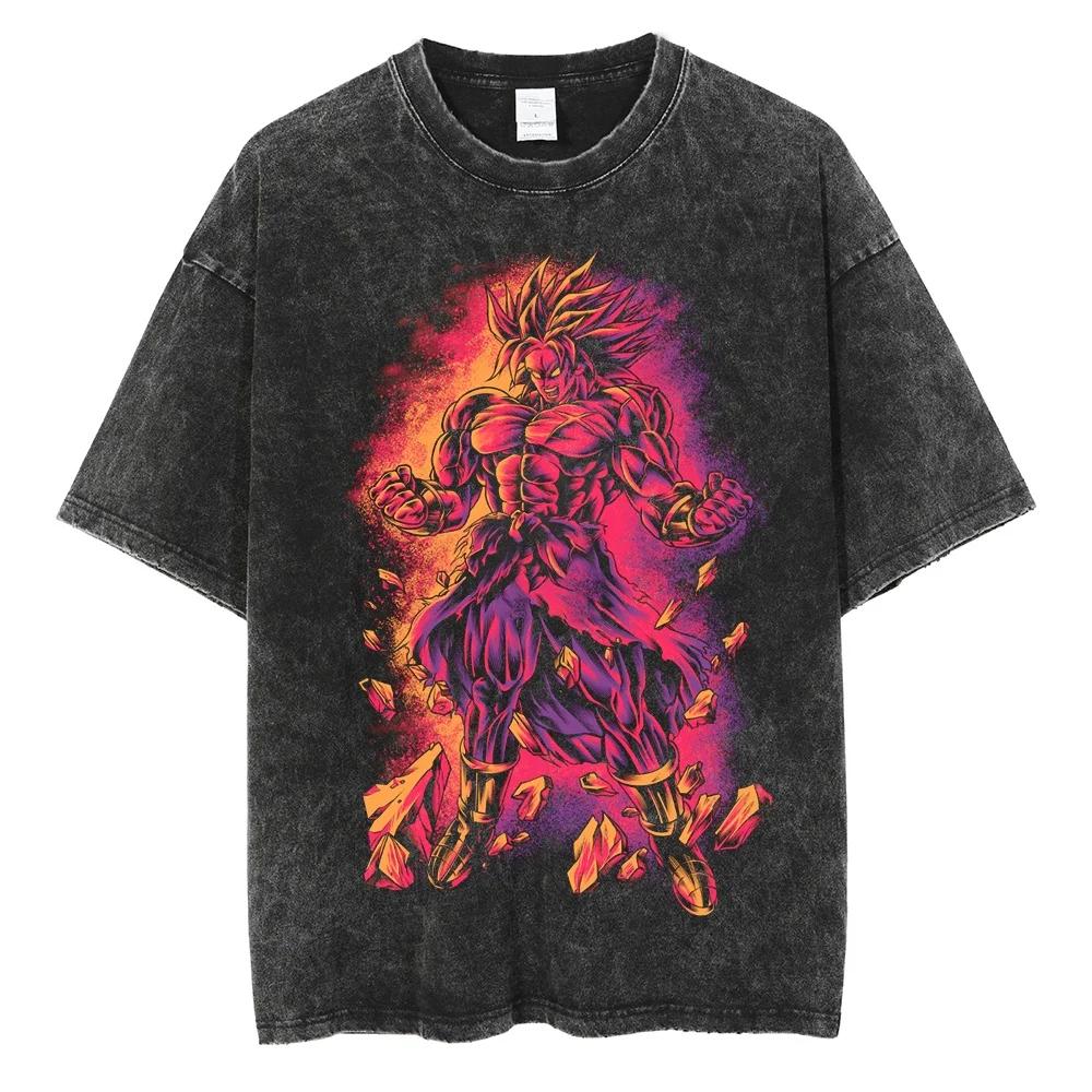 Men Streetwear Hip Hop Oversized T Shirt Dragon Ball Anime Graphic Washed Black T Shirt Loose Tshirt Cotton Harajuku Tops Tees