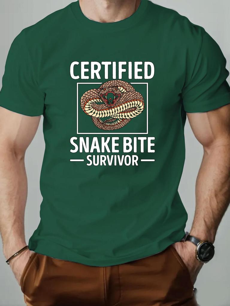 Men's T-Shirt 100% Cotton Cartoon Animal Snake Print Summer Oversized Round Neck Breathable Casual Short Sleeve Fashion T Shirt